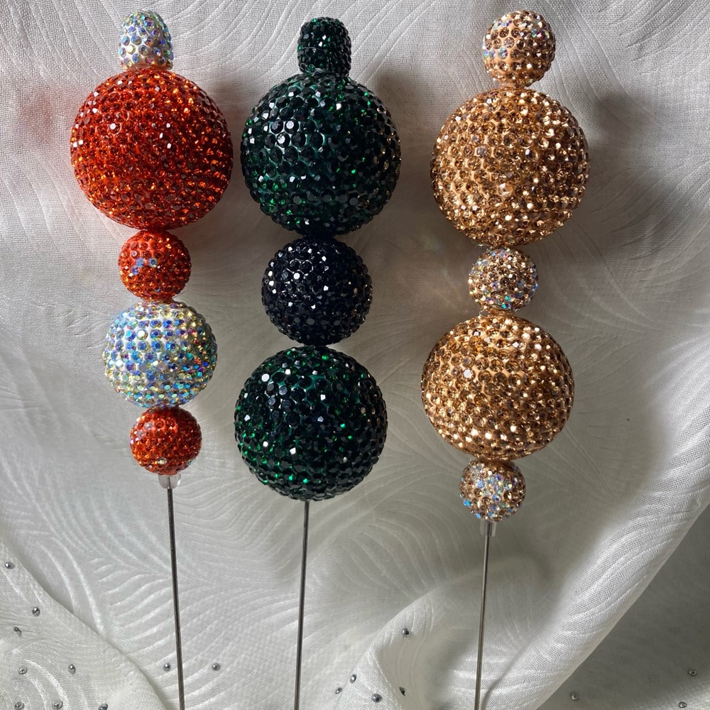 Sparkling Rhinestone Hat Pins- Orange & Iridescent, Green &Black And  Gold Set